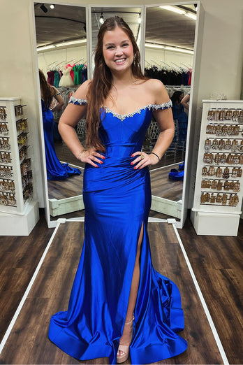 Sparkly Royal Blue Corset Long Formal Dress with Beading