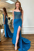 Load image into Gallery viewer, Sparkly Blue Mermaid Corset Beaded Long Formal Dress with Slit