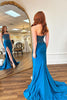 Load image into Gallery viewer, Sparkly Blue Mermaid Corset Beaded Long Formal Dress with Slit