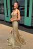 Load image into Gallery viewer, Sparkly Golden Mermaid Corset Long Formal Dress