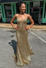 Load image into Gallery viewer, Sparkly Golden Mermaid Corset Long Formal Dress