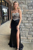 Load image into Gallery viewer, Sparkly Black Spaghetti Straps Beaded Corset Long Formal Dress with Slit