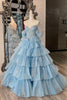 Load image into Gallery viewer, Sparkly Blue Corset Off The Shoulder Tiered Long Formal Dress with Beading