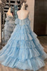 Load image into Gallery viewer, Sparkly Blue Corset Off The Shoulder Tiered Long Formal Dress with Beading