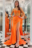 Load image into Gallery viewer, Sparkly Orange Sweetheart Beaded Corset Long Formal Dress with Slit