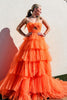 Load image into Gallery viewer, Orange Floral Spaghetti Straps Tiered Long Formal Dress with Ruffles