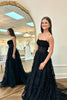 Load image into Gallery viewer, Black A-Line Corset Tulle Long Formal Dress with Ruffles