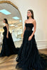 Load image into Gallery viewer, Black A-Line Corset Tulle Long Formal Dress with Ruffles