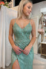 Load image into Gallery viewer, Sparkly Green Spaghetti Straps Lace Long Formal Dress with Slit