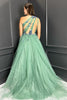 Load image into Gallery viewer, Green Floral One Shoulder Keyhole Long Formal Dress