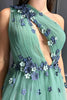 Load image into Gallery viewer, Green Floral One Shoulder Keyhole Long Formal Dress