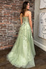 Load image into Gallery viewer, Green Floral Strapless Corset Long Formal Dress with Slit