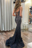 Load image into Gallery viewer, Sparkly Black Beaded Lace-Up Back Long Formal Dress with Slit