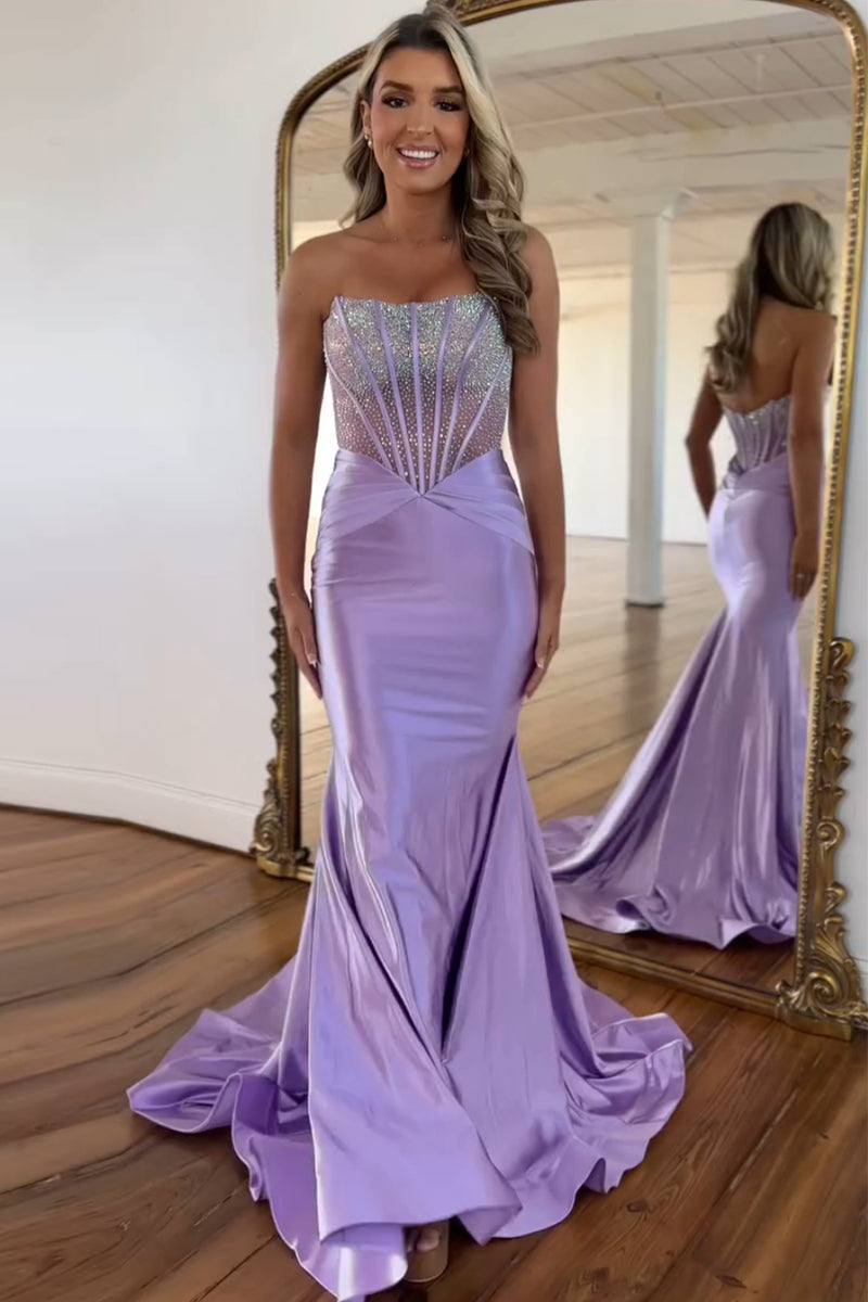 Load image into Gallery viewer, Sparkly Corset Mermaid Purple Long Formal Dress