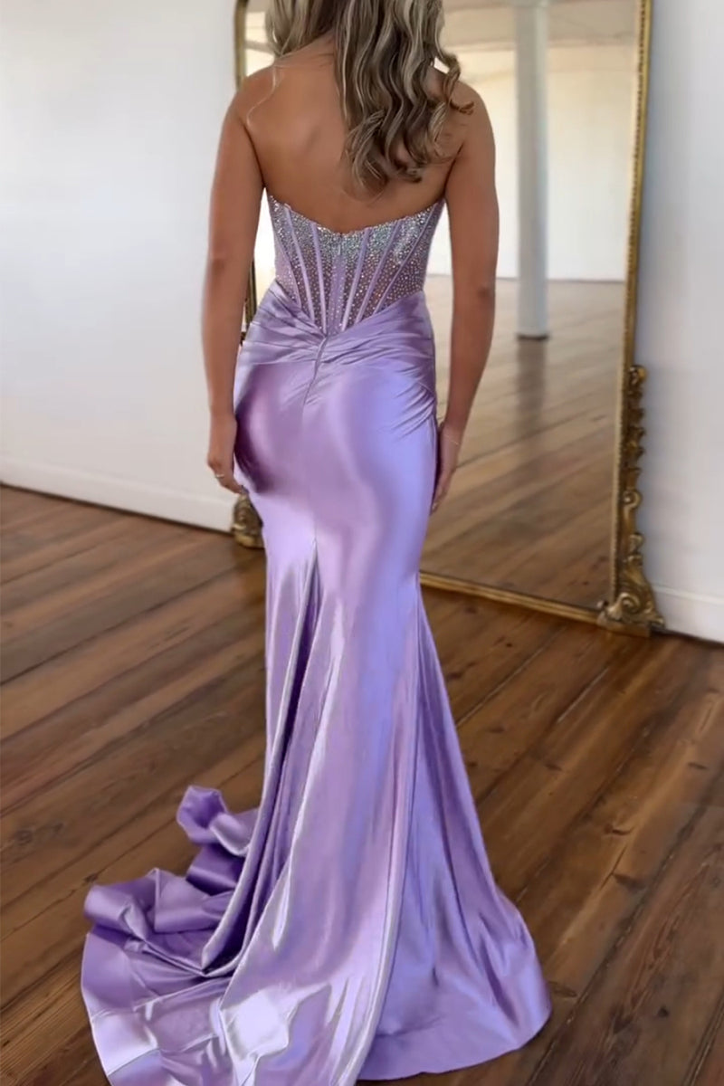 Load image into Gallery viewer, Sparkly Corset Mermaid Purple Long Formal Dress