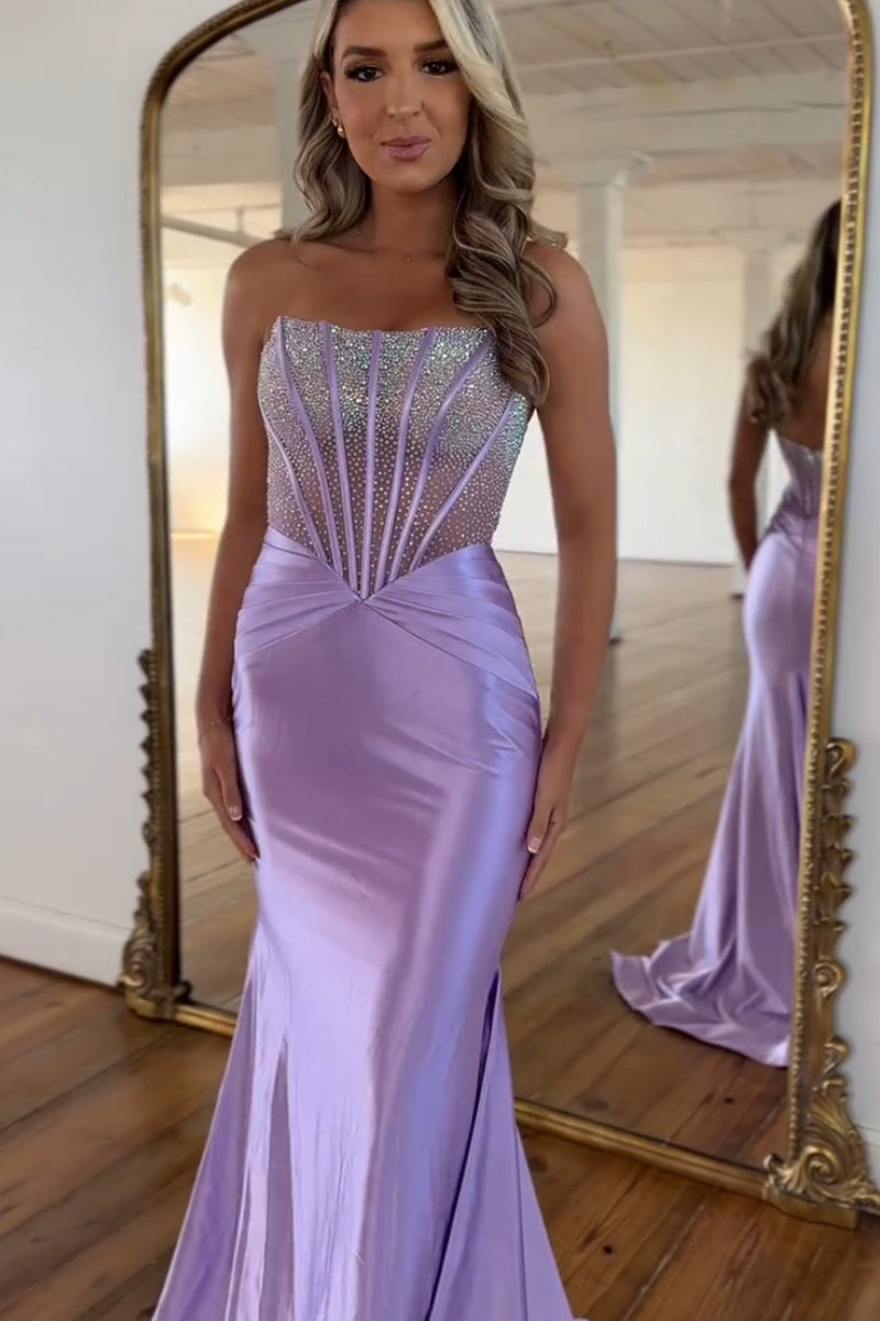 Load image into Gallery viewer, Sparkly Corset Mermaid Purple Long Formal Dress