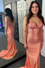 Load image into Gallery viewer, Sparkly Orange Spaghetti Straps Long Formal Dress with Beading