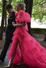 Load image into Gallery viewer, Sparkly Fuchsia Puff Sleeves 2 Piece Long Formal Dress