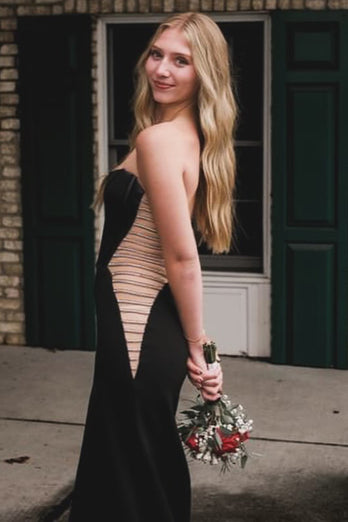 Sparkly Black Strapless Beaded Long Formal Dress