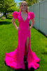 Load image into Gallery viewer, Fuchsia Mermaid Puff Sleeves V-Neck Long Formal Dress