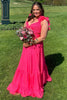 Load image into Gallery viewer, Fuchsia A-Line Pleated Long Formal Dress with Lace Up