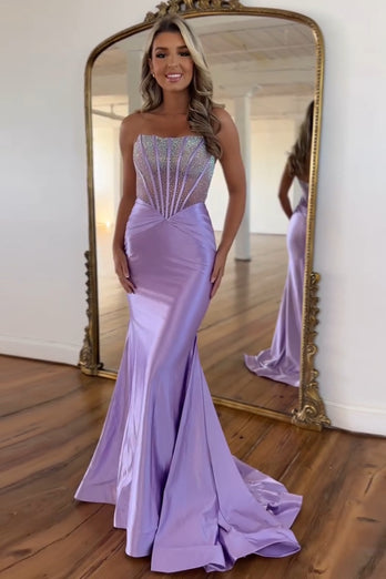 Sparkly Lilac Mermaid Corset Beaded Long Formal Dress