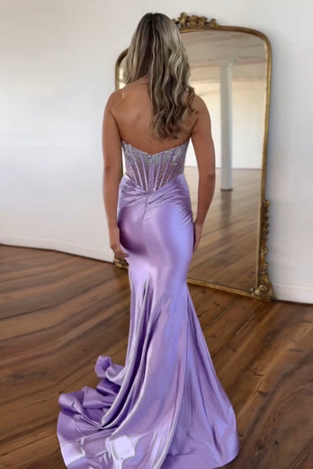 Sparkly Lilac Mermaid Corset Beaded Long Formal Dress