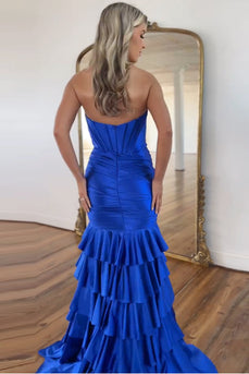 Royal Blue Mermaid Ruffled Long Formal Dress