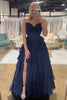 Load image into Gallery viewer, Blue Corset Ruffled Long Chiffon Formal Dress with Slit