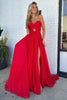 Load image into Gallery viewer, Red A-Line Strapless Pleated Keyhole Long Formal Dress with Slit