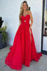 Load image into Gallery viewer, Red A-Line Strapless Pleated Keyhole Long Formal Dress with Slit