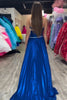 Load image into Gallery viewer, Glitter Royal Blue A-Line Pleated Long Formal Dress with Slit