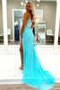 Load image into Gallery viewer, Sparkly Dark Green Scoop Neck Beaded Long Formal Dress with Slit