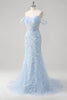 Load image into Gallery viewer, Floral Blue Mermaid Corset Sequin Long Formal Dress