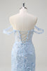 Load image into Gallery viewer, Floral Blue Mermaid Corset Sequin Long Formal Dress