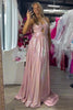 Load image into Gallery viewer, Metallic Blush Spaghetti Straps A Line Long Formal Dress with Slit