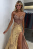 Load image into Gallery viewer, Sparkly Golden Corset Mermaid Sequined Long Formal Dress with Slit