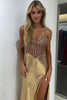 Load image into Gallery viewer, Sparkly Golden Corset Mermaid Sequined Long Formal Dress with Slit