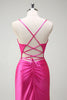 Load image into Gallery viewer, Sparkly Fuchsia Beaded Corset Satin Long Formal Dress with Slit