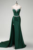 Load image into Gallery viewer, Sparkly Dark Green Sequined Corset Long Formal Dress with Slit