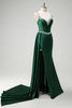 Load image into Gallery viewer, Sparkly Dark Green Sequined Corset Long Formal Dress with Slit