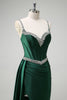 Load image into Gallery viewer, Sparkly Dark Green Sequined Corset Long Formal Dress with Slit