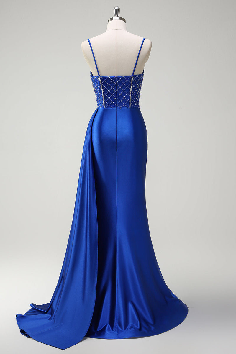 Load image into Gallery viewer, Sparkly Royal Blue Beaded Corset Long Formal Dress