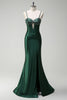 Load image into Gallery viewer, Sparkly Dark Green Mermaid Corset Beaded Long Satin Formal Dress