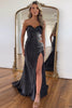 Load image into Gallery viewer, Sparkly Black Beaded Cutout Long Formal Dress with Slit