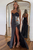 Load image into Gallery viewer, Sparkly Black Beaded Cutout Long Formal Dress with Slit