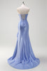 Load image into Gallery viewer, Sparkly Grey Blue Corset Long Satin Formal Dress with Ruffles Slit