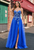 Load image into Gallery viewer, Sparkly Royal Blue Floral A Line Long Formal Dress with Appliques