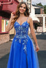 Load image into Gallery viewer, Sparkly Royal Blue Floral A Line Long Formal Dress with Appliques