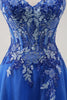 Load image into Gallery viewer, Royal Blue Floral Spaghetti Straps Long Formal Dress with Appliques